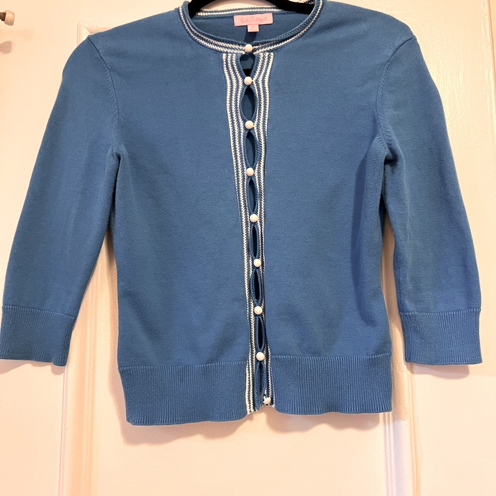 Lilly Pulitzer Royal Blue Cardigan with white trim XS